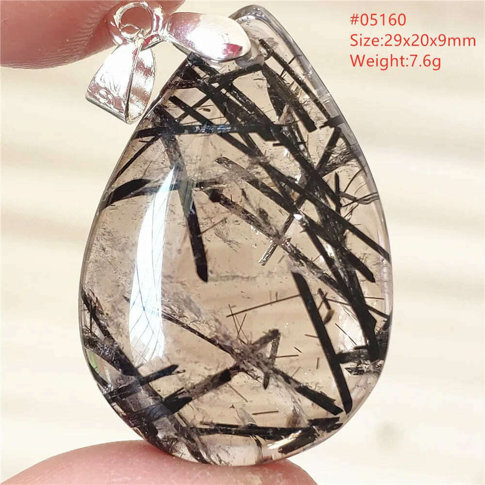 KIMLUD, Natural Black Rutilated Quartz Rectangle Pendant Jewelry Clear Beads Oval Clear Beads Crystal Wealthy Rutilated AAAAAA, 05160, KIMLUD Womens Clothes