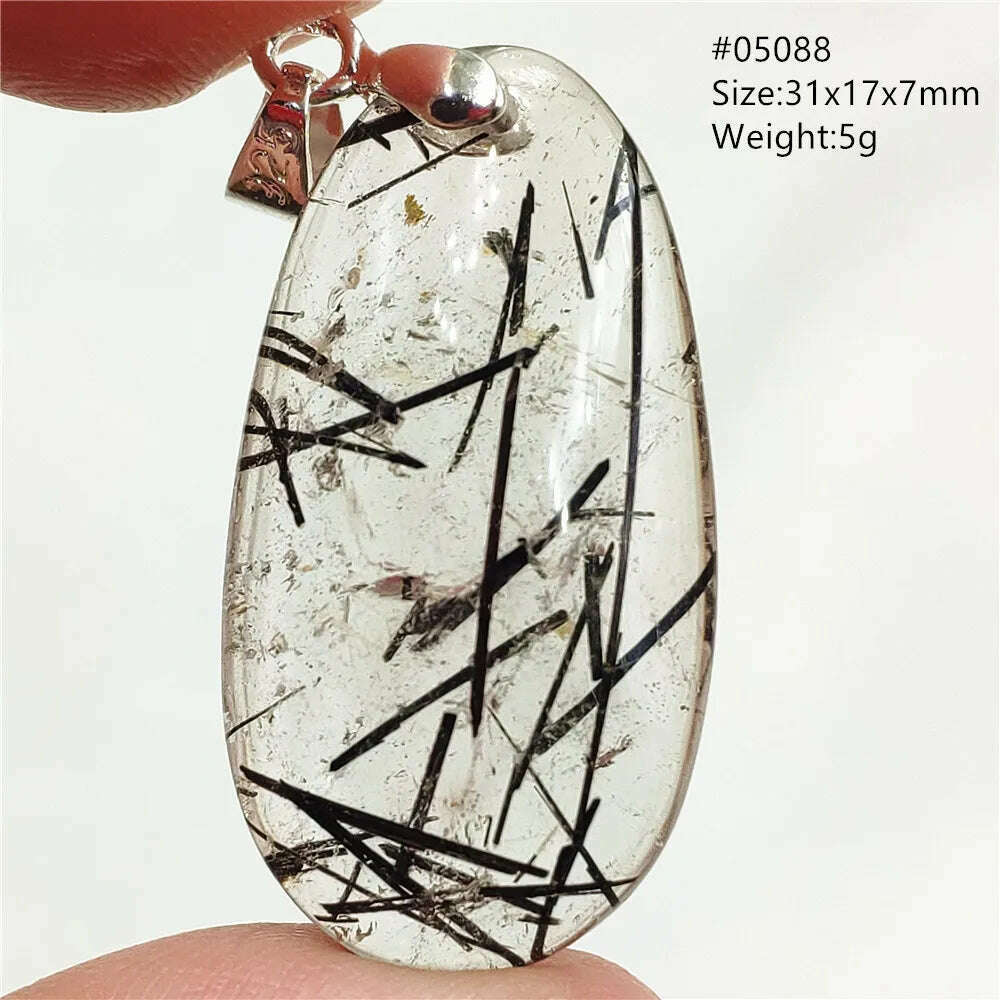 KIMLUD, Natural Black Rutilated Quartz Rectangle Pendant Jewelry Clear Beads Oval Clear Beads Crystal Wealthy Rutilated AAAAAA, 05088, KIMLUD Womens Clothes