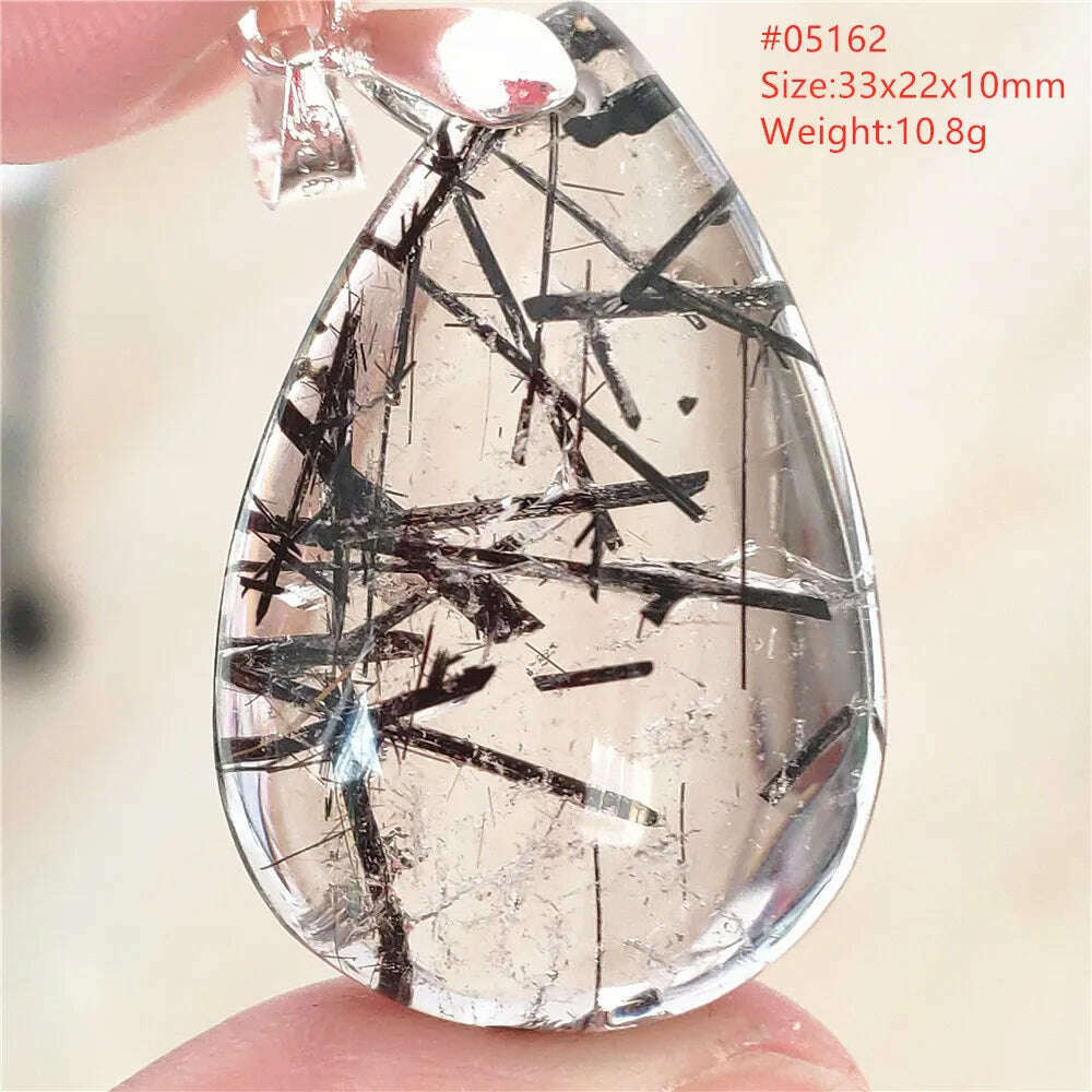 KIMLUD, Natural Black Rutilated Quartz Rectangle Pendant Jewelry Clear Beads Oval Clear Beads Crystal Wealthy Rutilated AAAAAA, 05162, KIMLUD Womens Clothes