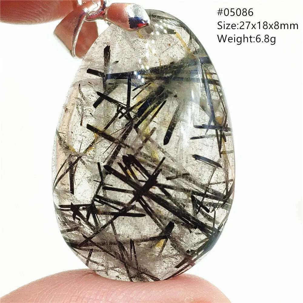 KIMLUD, Natural Black Rutilated Quartz Rectangle Pendant Jewelry Clear Beads Oval Clear Beads Crystal Wealthy Rutilated AAAAAA, 05086, KIMLUD Womens Clothes