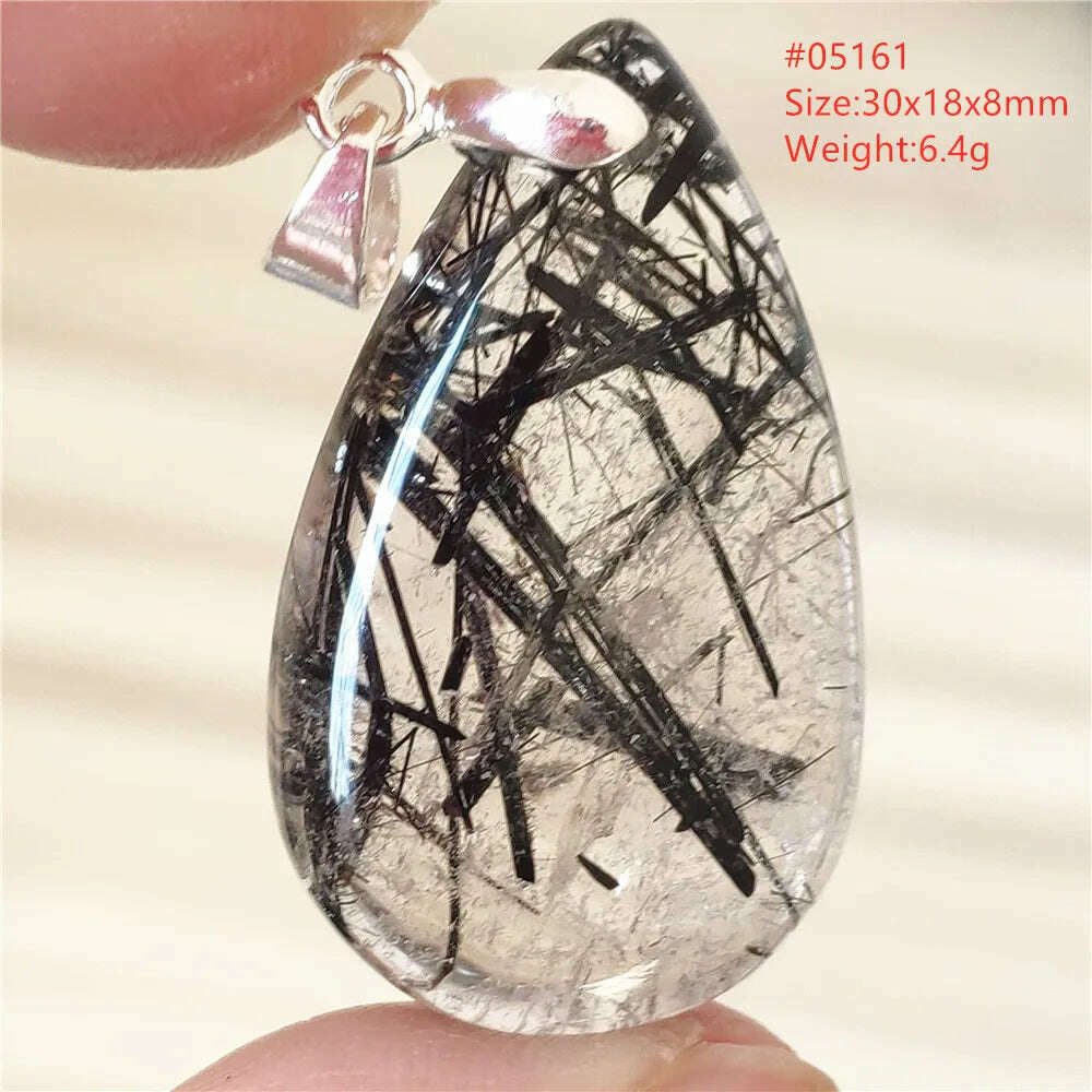 KIMLUD, Natural Black Rutilated Quartz Rectangle Pendant Jewelry Clear Beads Oval Clear Beads Crystal Wealthy Rutilated AAAAAA, 05161, KIMLUD Womens Clothes