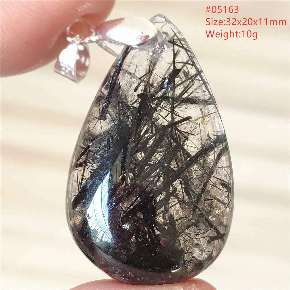 KIMLUD, Natural Black Rutilated Quartz Rectangle Pendant Jewelry Clear Beads Oval Clear Beads Crystal Wealthy Rutilated AAAAAA, 05163, KIMLUD Womens Clothes