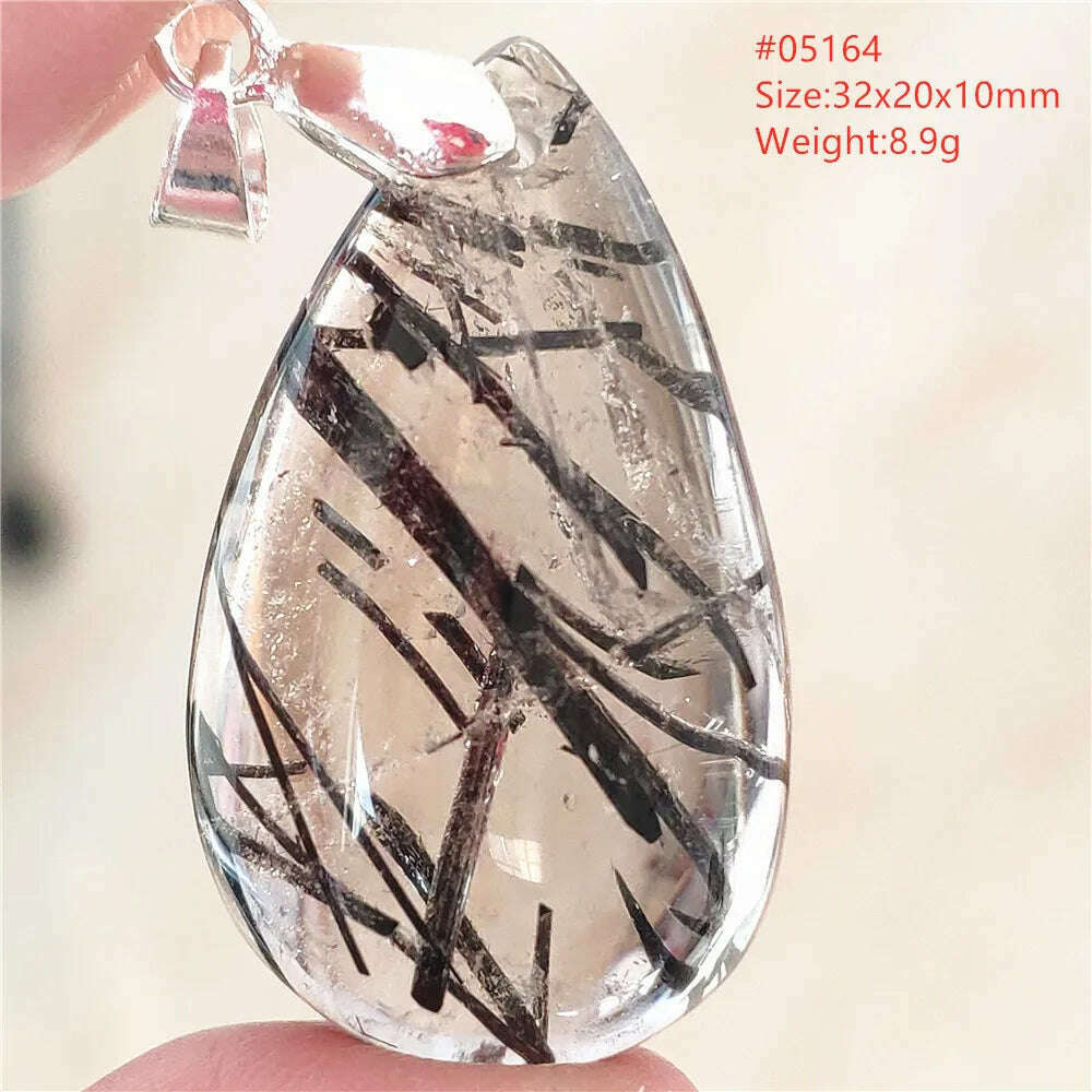 KIMLUD, Natural Black Rutilated Quartz Rectangle Pendant Jewelry Clear Beads Oval Clear Beads Crystal Wealthy Rutilated AAAAAA, 05164, KIMLUD Womens Clothes