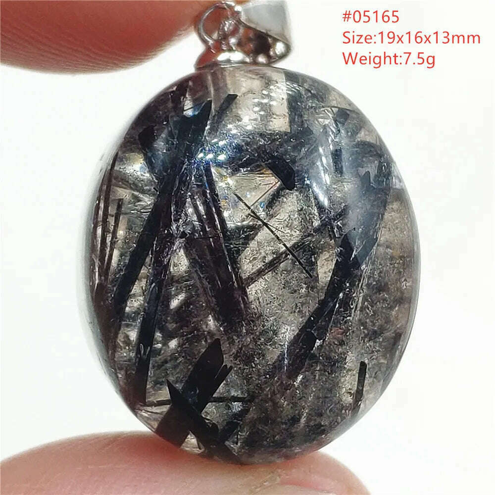 KIMLUD, Natural Black Rutilated Quartz Rectangle Pendant Jewelry Clear Beads Oval Clear Beads Crystal Wealthy Rutilated AAAAAA, 05165, KIMLUD Womens Clothes