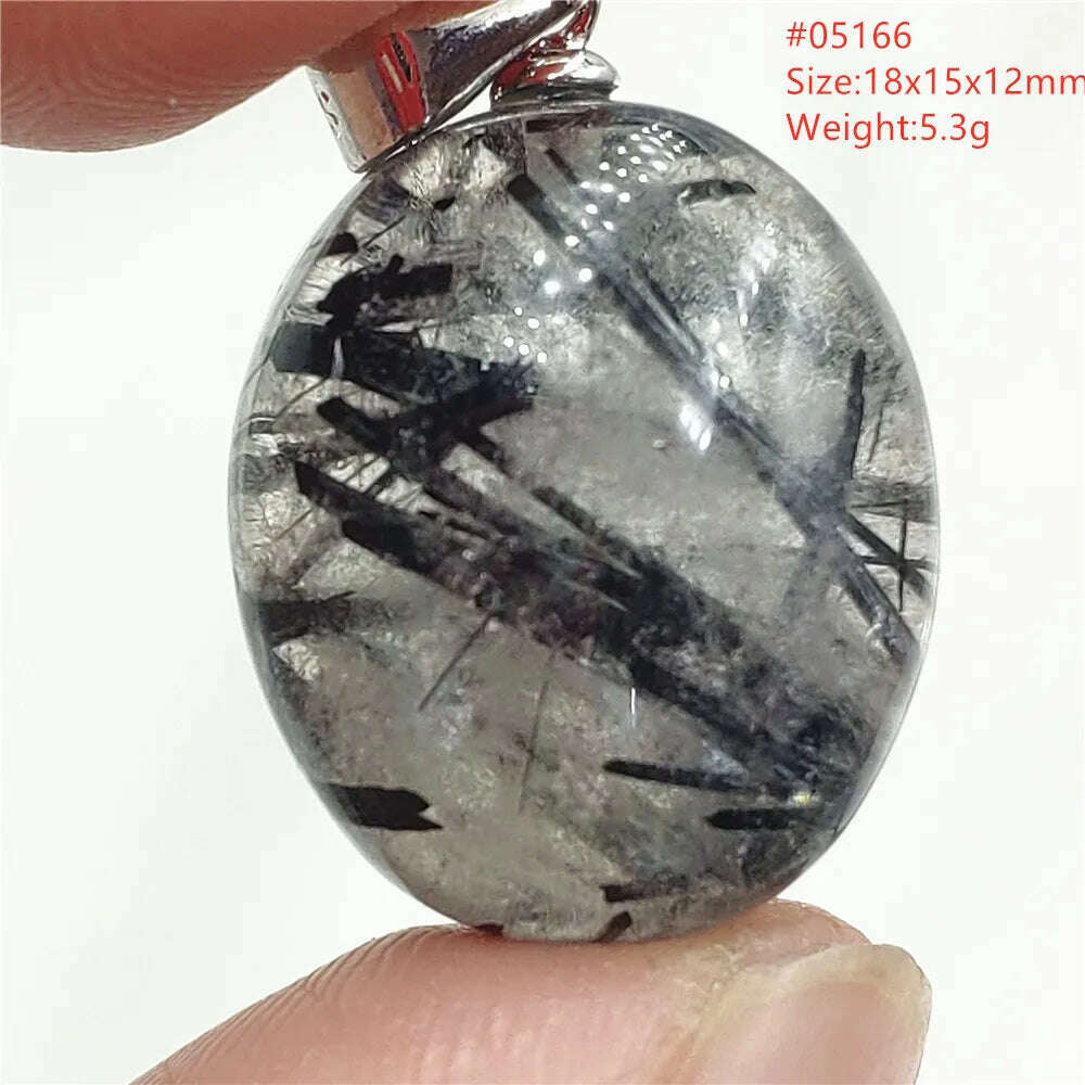 KIMLUD, Natural Black Rutilated Quartz Rectangle Pendant Jewelry Clear Beads Oval Clear Beads Crystal Wealthy Rutilated AAAAAA, 05166, KIMLUD Womens Clothes