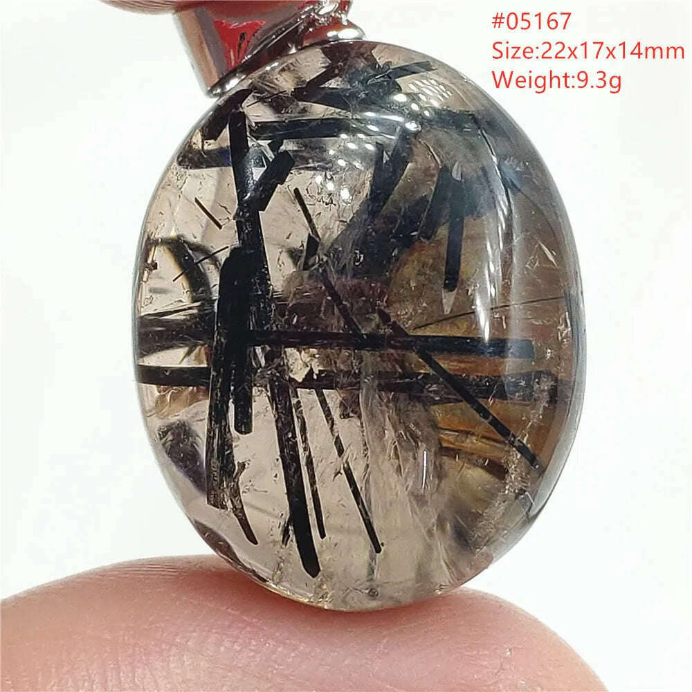 KIMLUD, Natural Black Rutilated Quartz Rectangle Pendant Jewelry Clear Beads Oval Clear Beads Crystal Wealthy Rutilated AAAAAA, 05167, KIMLUD Womens Clothes