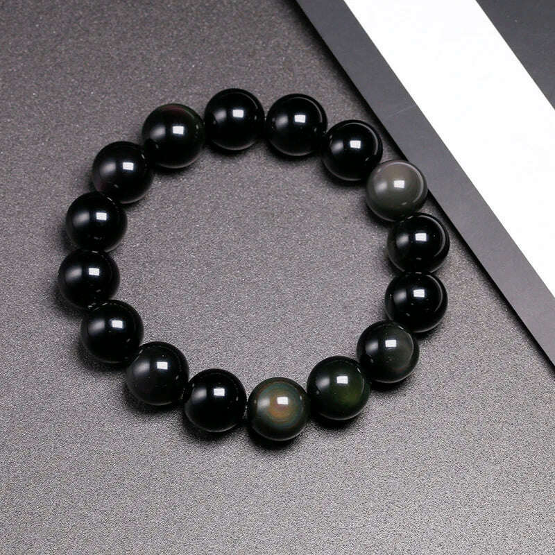 KIMLUD, Natural Colorful Obsidian Bracelet Jewelry Stone Beads Round Bracelet Energy Bangle For Men & Women Valentine's Gift New Design, KIMLUD Women's Clothes