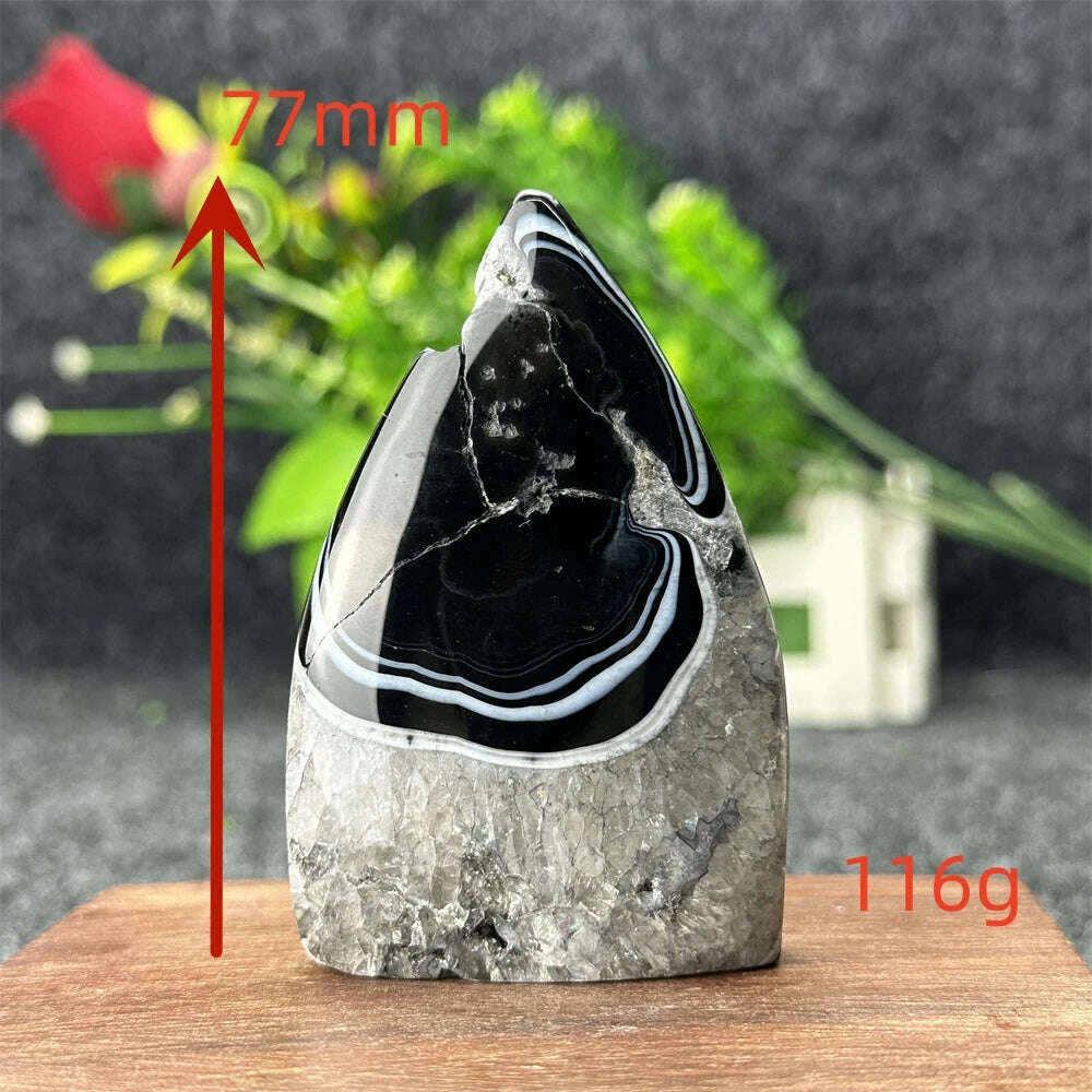 KIMLUD, Natural Crystal Black Onyx Silk Stripes Free Form Torch Healing Reiki Meditation Feng Shui Home Decor Gift, 116g   77mm, KIMLUD Womens Clothes