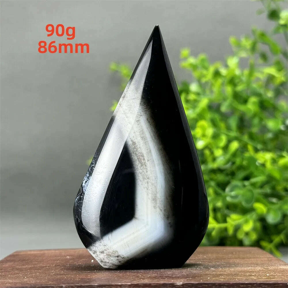 KIMLUD, Natural Crystal Black Onyx Silk Stripes Free Form Torch Healing Reiki Meditation Feng Shui Home Decor Gift, 90g   86mm, KIMLUD Womens Clothes