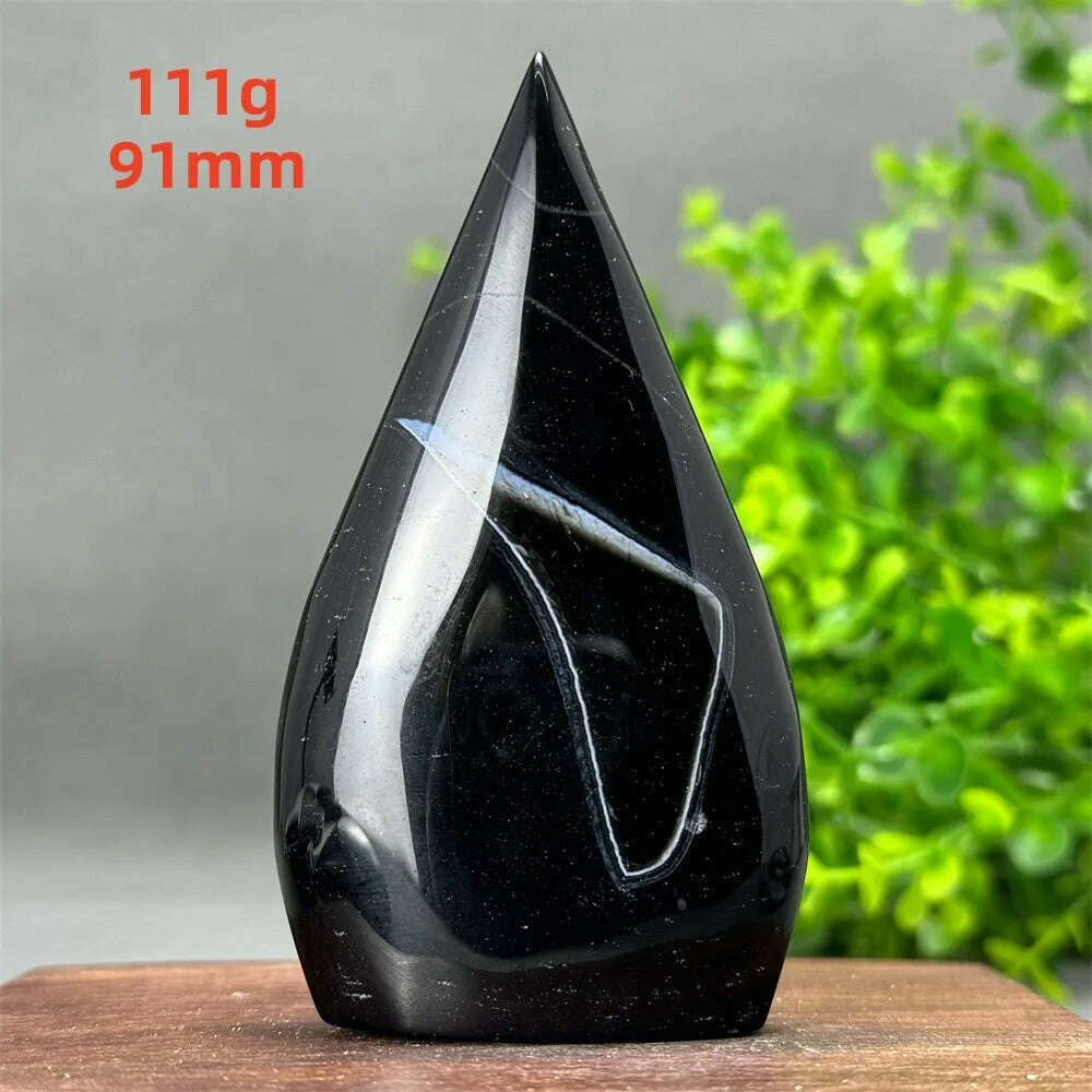 KIMLUD, Natural Crystal Black Onyx Silk Stripes Free Form Torch Healing Reiki Meditation Feng Shui Home Decor Gift, 111g   91mm, KIMLUD Womens Clothes