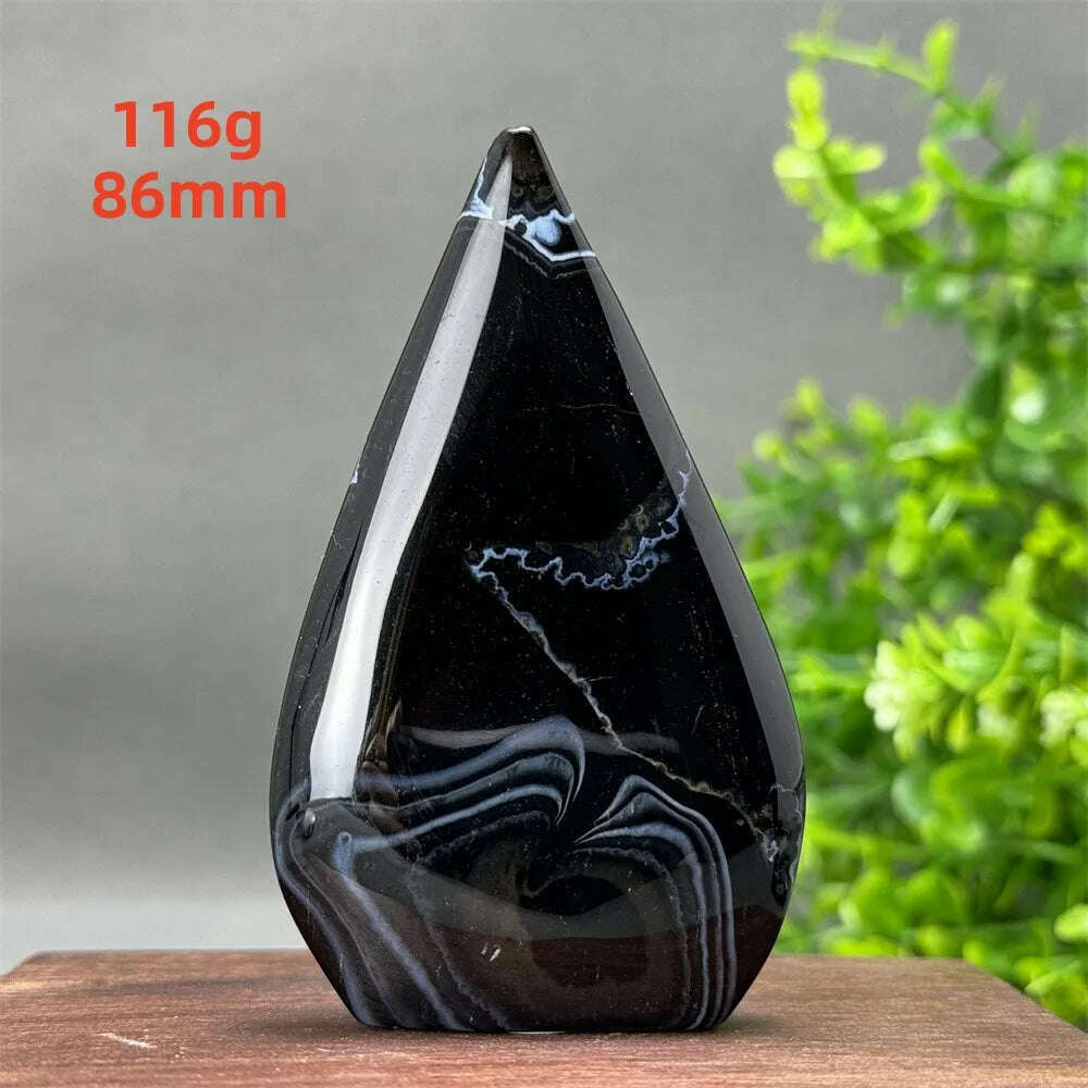 KIMLUD, Natural Crystal Black Onyx Silk Stripes Free Form Torch Healing Reiki Meditation Feng Shui Home Decor Gift, 116g   86mm, KIMLUD Womens Clothes