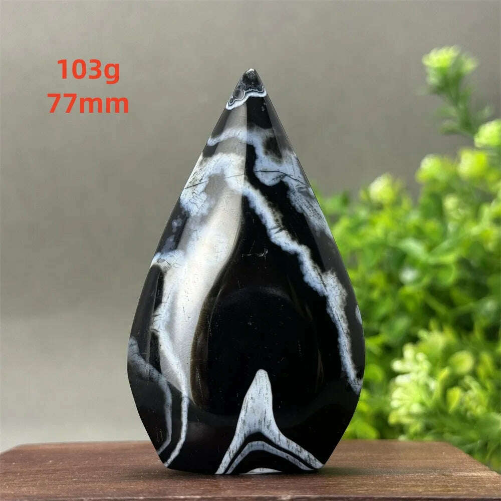 KIMLUD, Natural Crystal Black Onyx Silk Stripes Free Form Torch Healing Reiki Meditation Feng Shui Home Decor Gift, 103g   77mm, KIMLUD Womens Clothes
