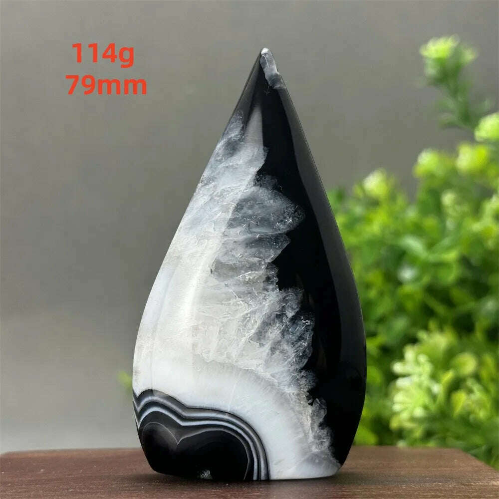 KIMLUD, Natural Crystal Black Onyx Silk Stripes Free Form Torch Healing Reiki Meditation Feng Shui Home Decor Gift, 114g   79mm, KIMLUD Womens Clothes