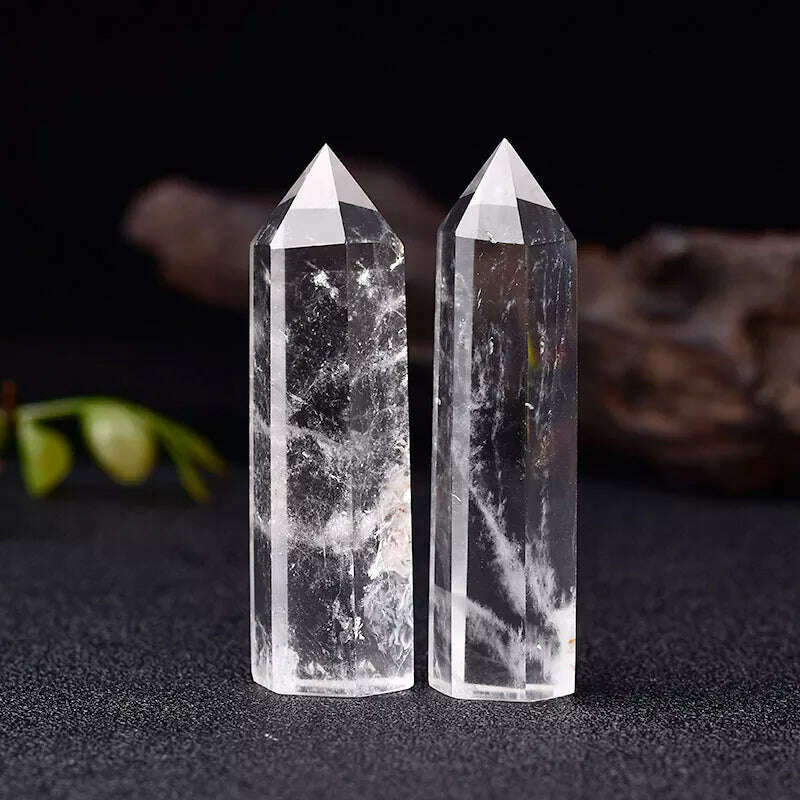 Natural Crystal Clear Quartz Transparency Quartz Point Healing Stone Hexagonal Prisms 50-80mm Obelisk Wand Stone Home Decor 1PC - KIMLUD