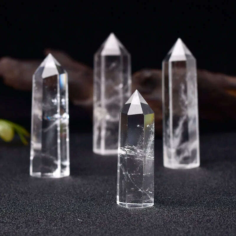 Natural Crystal Clear Quartz Transparency Quartz Point Healing Stone Hexagonal Prisms 50-80mm Obelisk Wand Stone Home Decor 1PC - KIMLUD