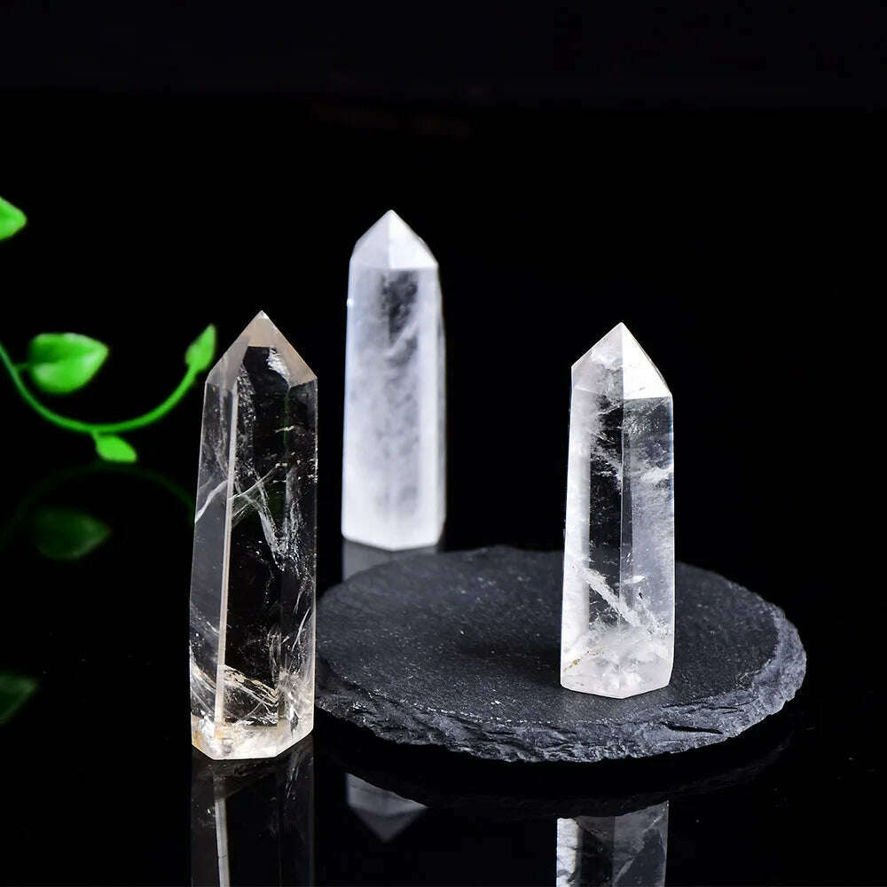 Natural Crystal Clear Quartz Transparency Quartz Point Healing Stone Hexagonal Prisms 50-80mm Obelisk Wand Stone Home Decor 1PC - KIMLUD