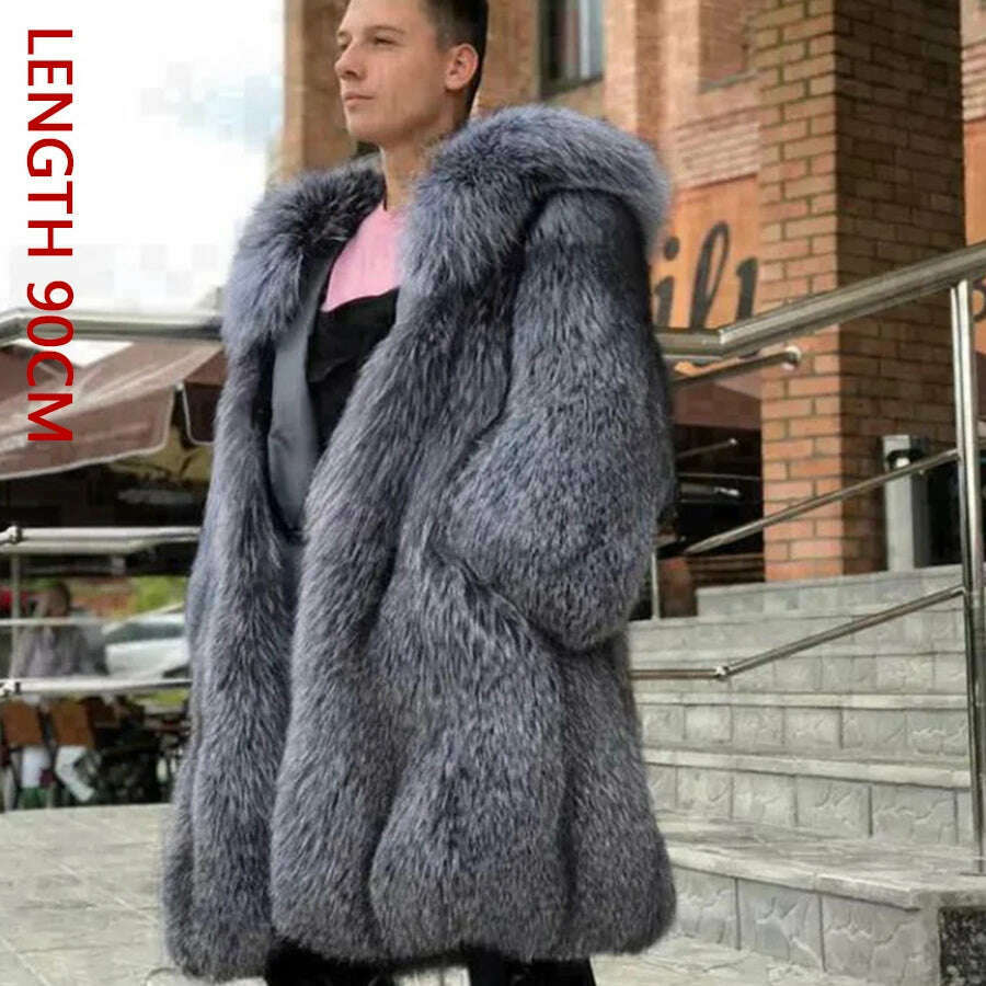 KIMLUD, Natural Fox Fur Clothes Real Fox Fur Coat  Winter Men Big Large Suit Collar Warm Thick Best Selling Styles, 10 / M-BUST-110CM, KIMLUD Womens Clothes