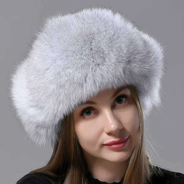 KIMLUD, Natural Fox Fur Russian Aviation Hat with Ears Ushanka Women Winter Warm Fluffy Stylish Female Tail Cap Fashion Real Fur Hats, Color 03 / One Size, KIMLUD Women's Clothes
