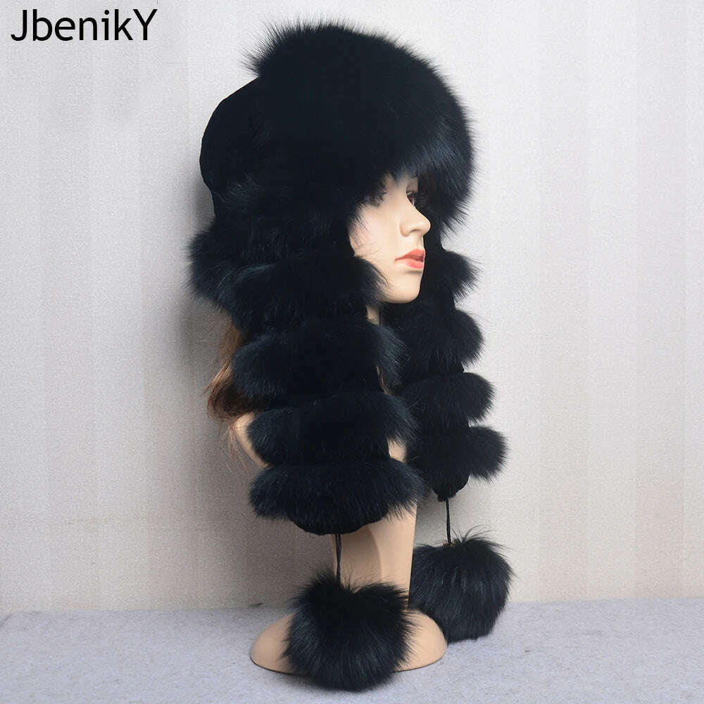Natural Fox Fur Russian Hat Ushanka Women Winter Warm Fluffy Popular Style Female Tail Cap Fashion Real Fur Hats - KIMLUD