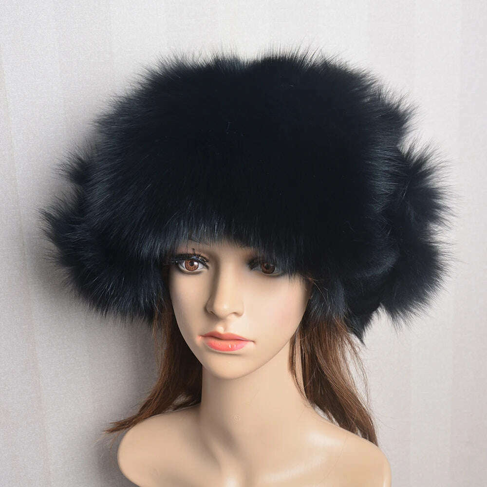 KIMLUD, Natural Fox Fur Russian Hat Ushanka Women Winter Warm Fluffy Popular Style Female Tail Cap Fashion Real Fur Hats, KIMLUD Womens Clothes