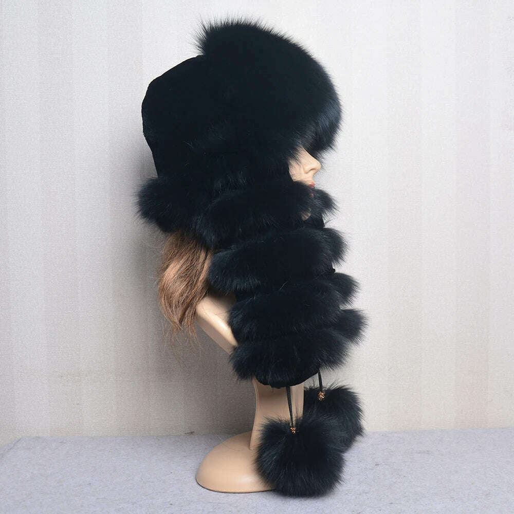 Natural Fox Fur Russian Hat Ushanka Women Winter Warm Fluffy Popular Style Female Tail Cap Fashion Real Fur Hats - KIMLUD
