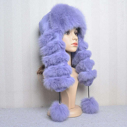 Natural Fox Fur Russian Hat Ushanka Women Winter Warm Fluffy Popular Style Female Tail Cap Fashion Real Fur Hats - KIMLUD