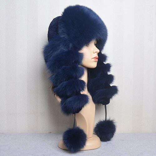 Natural Fox Fur Russian Hat Ushanka Women Winter Warm Fluffy Popular Style Female Tail Cap Fashion Real Fur Hats - KIMLUD