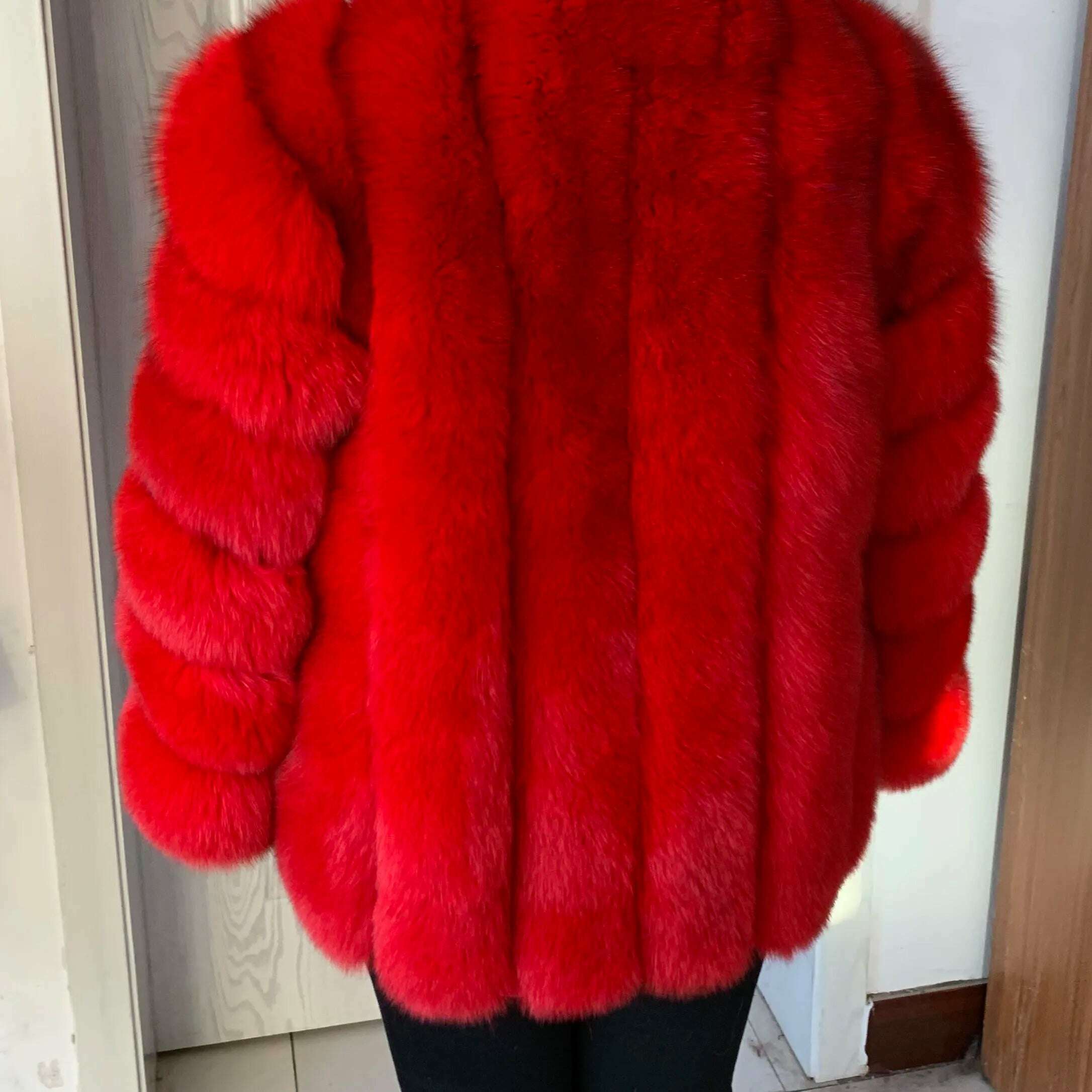 KIMLUD, Natural fur ackets for women 2023 New style real fur coat Vertical bar high quality winter women cold coat Luxury free shipping, red / S / CHINA, KIMLUD Womens Clothes