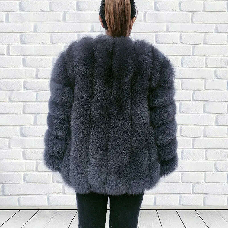 KIMLUD, Natural fur ackets for women 2023 New style real fur coat Vertical bar high quality winter women cold coat Luxury free shipping, Dark grey / S / CHINA, KIMLUD Womens Clothes