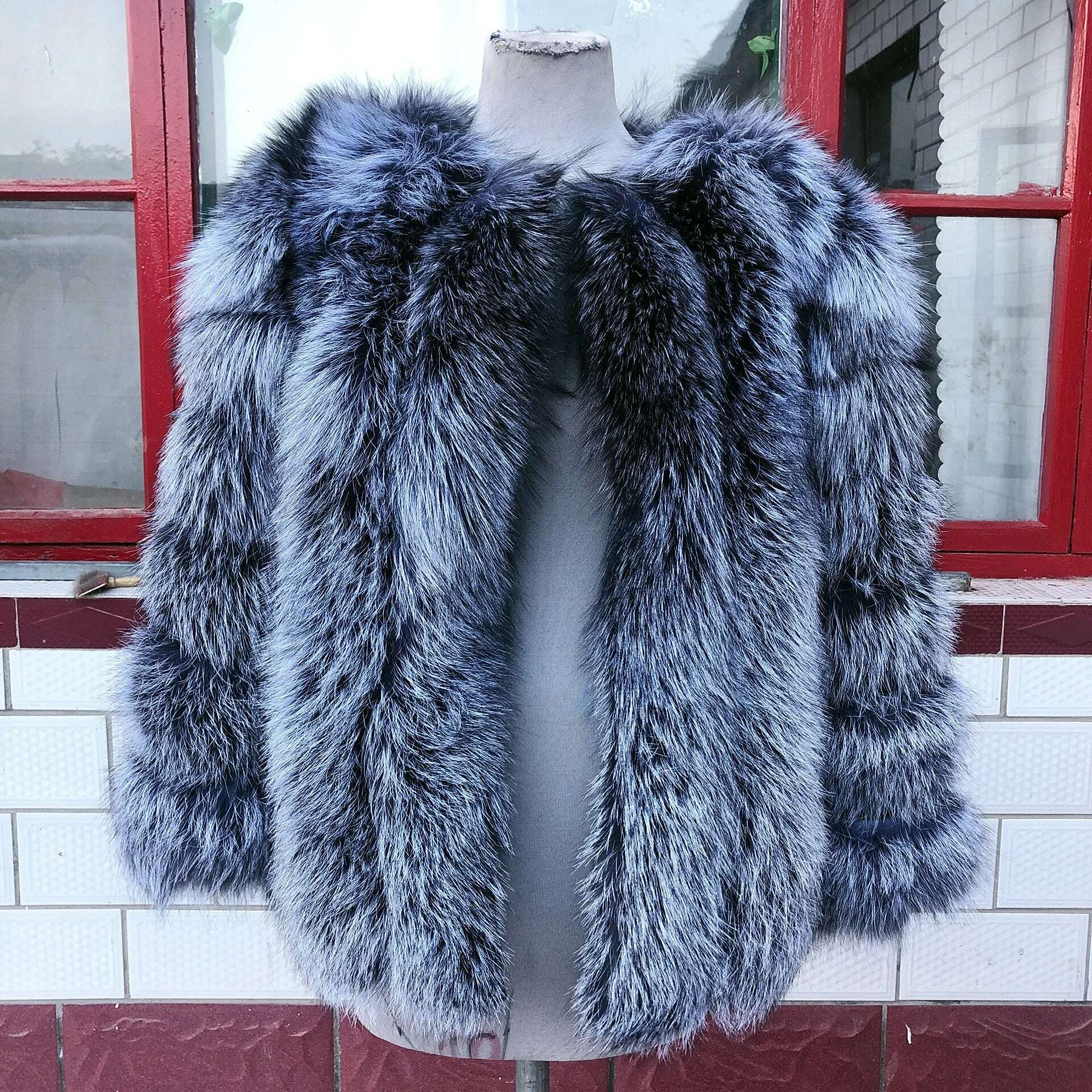 KIMLUD, Natural fur ackets for women 2023 New style real fur coat Vertical bar high quality winter women cold coat Luxury free shipping, Silver fox / S / CHINA, KIMLUD Womens Clothes
