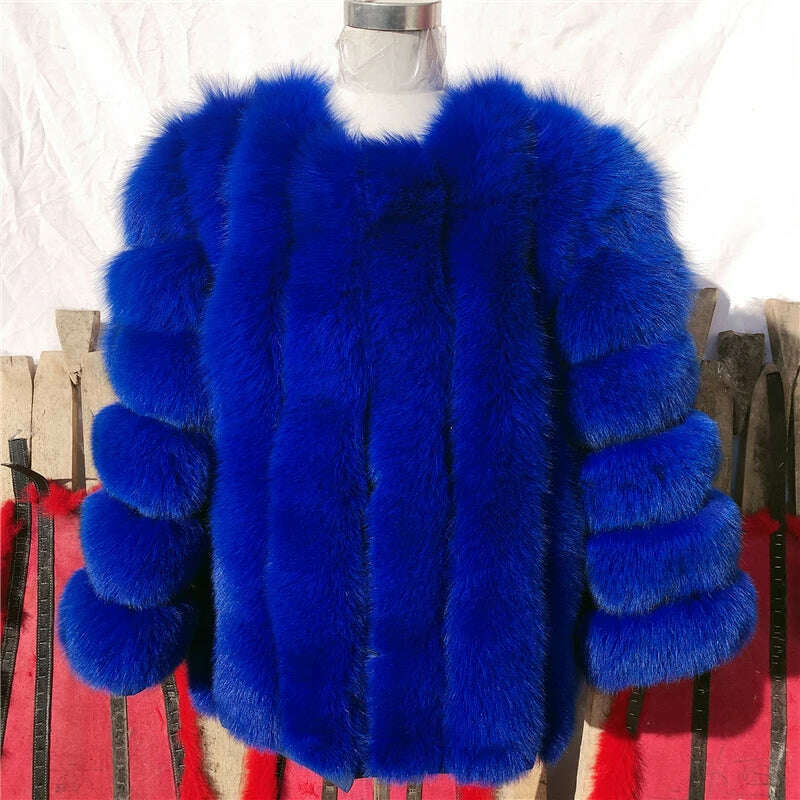 KIMLUD, Natural fur ackets for women 2023 New style real fur coat Vertical bar high quality winter women cold coat Luxury free shipping, Royal blue / S / CHINA, KIMLUD Womens Clothes
