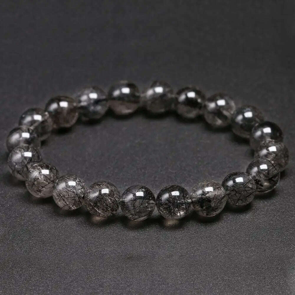 KIMLUD, Natural Genuine 7A Black Tourmalinated Quartz Bracelet Black Hair Rutile Crystal Jewelry Women Men Gemstone  Stretch Jewelry, KIMLUD Women's Clothes