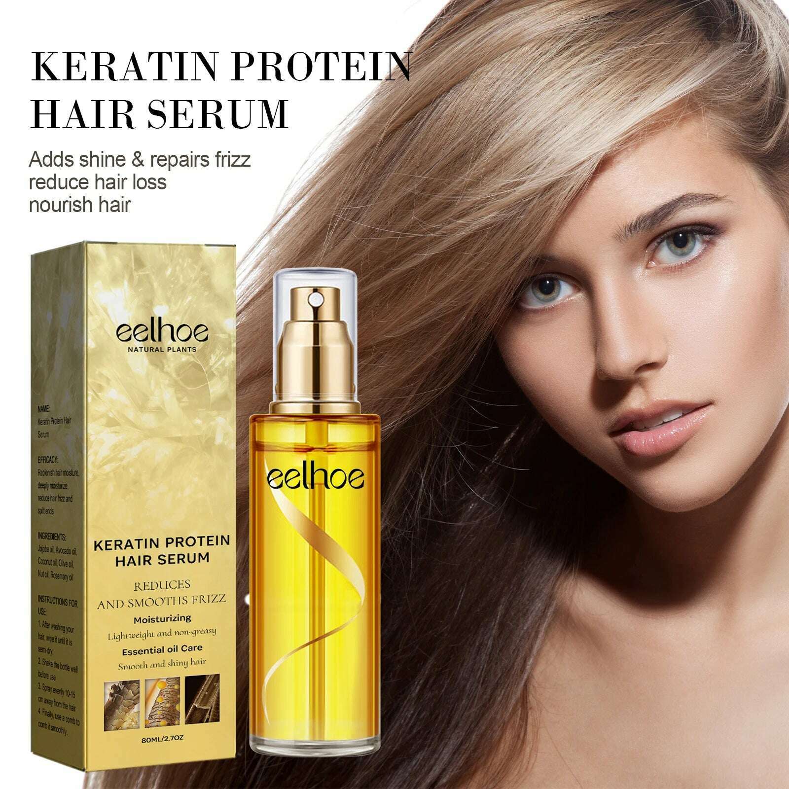 KIMLUD, Natural Hair Growth Keratin Hair Care Essence Spray Repair Improve Dry Curly Hair Smooth Hair Growing Serum Oil, KIMLUD Womens Clothes