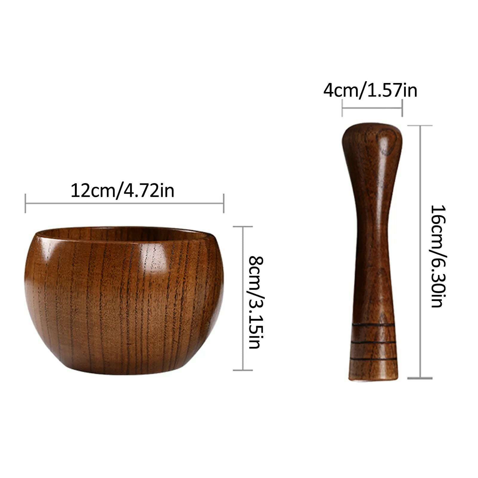 KIMLUD, Natural Handcrafted Bamboo Bowl Flat-Bottomed Can And Garlic Stick Pounded Garlic Jar Round Pounding Garlic Mortar Wooden Grinde, Q / CN, KIMLUD Womens Clothes