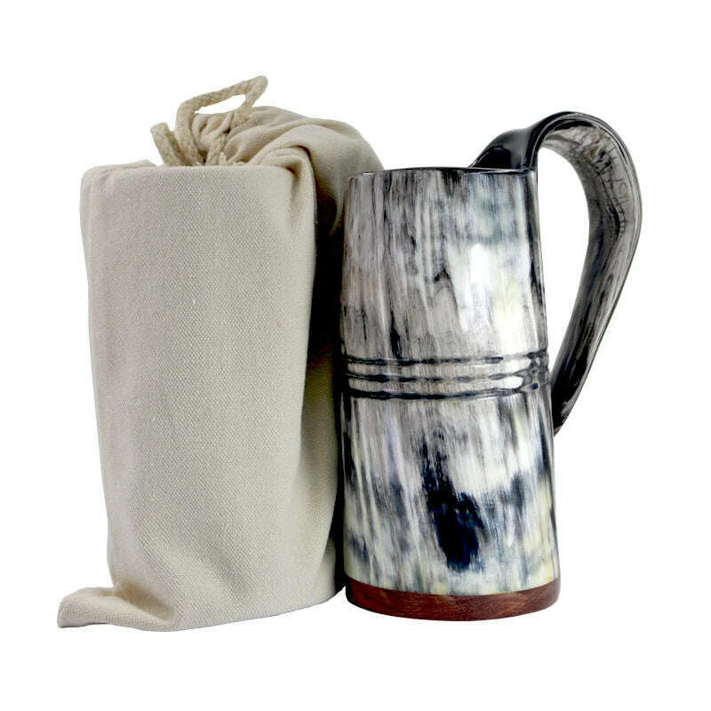 Natural Handmade Viking Mug Drinking Tankard Ox Horn Cups Horn Coffee Mug - KIMLUD