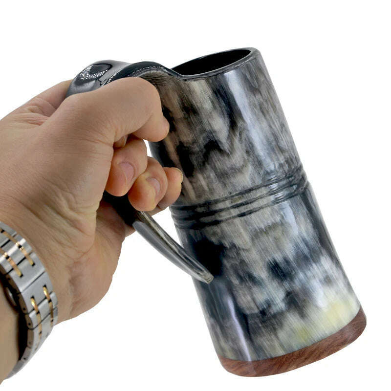 Natural Handmade Viking Mug Drinking Tankard Ox Horn Cups Horn Coffee Mug - KIMLUD