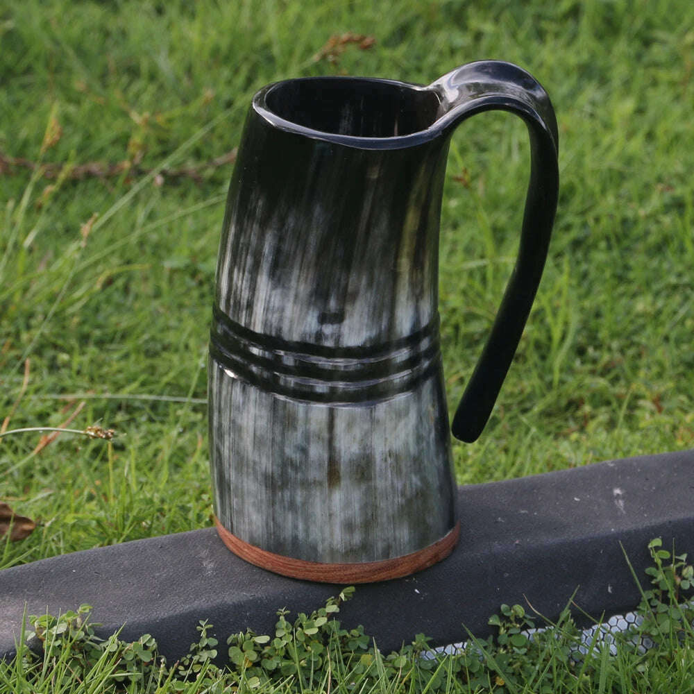 Natural Handmade Viking Mug Drinking Tankard Ox Horn Cups Horn Coffee Mug - KIMLUD