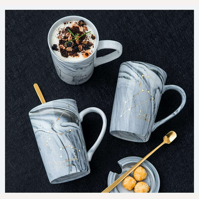 KIMLUD, Natural Marble 12 Constellation Ceramic Zodiac Mug with lid Coffee Mugs Creative Personality Cup 400ml Lead-free, KIMLUD Womens Clothes