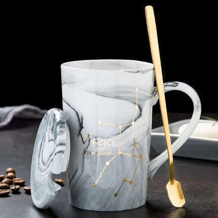 KIMLUD, Natural Marble 12 Constellation Ceramic Zodiac Mug with lid Coffee Mugs Creative Personality Cup 400ml Lead-free, Virgo / 400ML, KIMLUD Womens Clothes