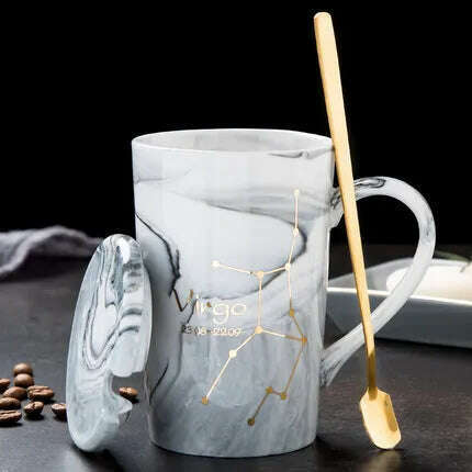 KIMLUD, Natural Marble 12 Constellation Ceramic Zodiac Mug with lid Coffee Mugs Creative Personality Cup 400ml Lead-free, Virgo / 400ML, KIMLUD APPAREL - Womens Clothes