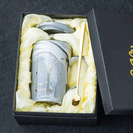 KIMLUD, Natural Marble 12 Constellation Ceramic Zodiac Mug with lid Coffee Mugs Creative Personality Cup 400ml Lead-free, Scorpio Gift box / 400ML, KIMLUD APPAREL - Womens Clothes