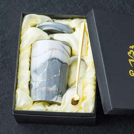 KIMLUD, Natural Marble 12 Constellation Ceramic Zodiac Mug with lid Coffee Mugs Creative Personality Cup 400ml Lead-free, Capricorn Gift box / 400ML, KIMLUD APPAREL - Womens Clothes