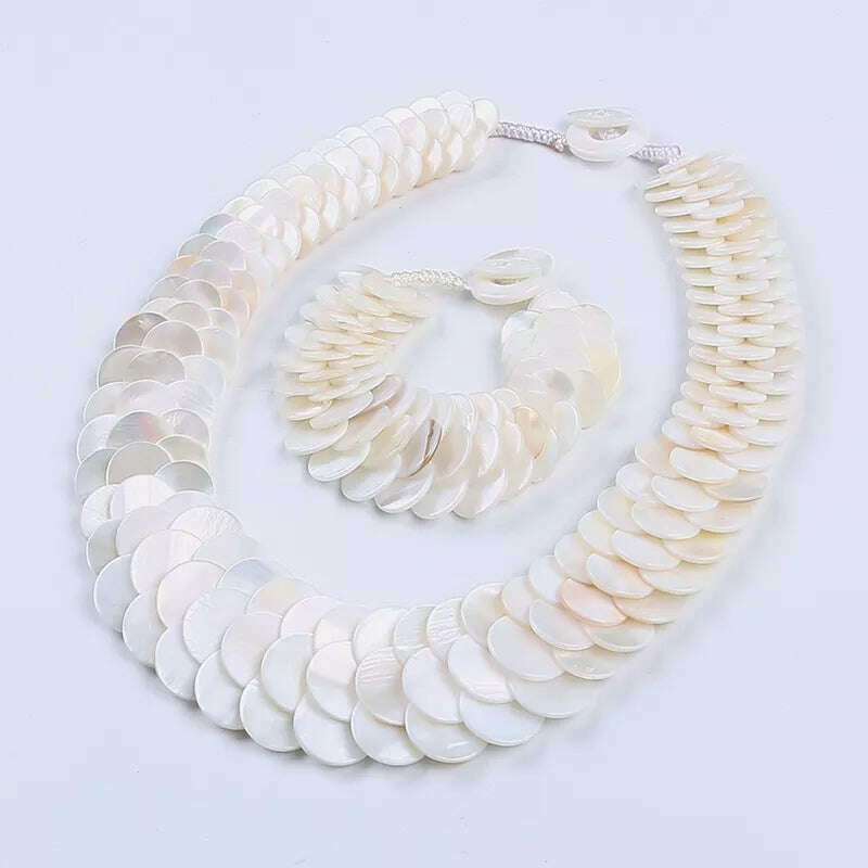 KIMLUD, Natural multi color fish scale shell necklace bracelet fashion statement shell jewelry set, KIMLUD Women's Clothes