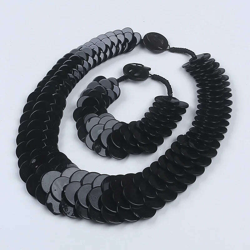 Natural multi color fish scale shell necklace bracelet fashion statement shell jewelry set - KIMLUD