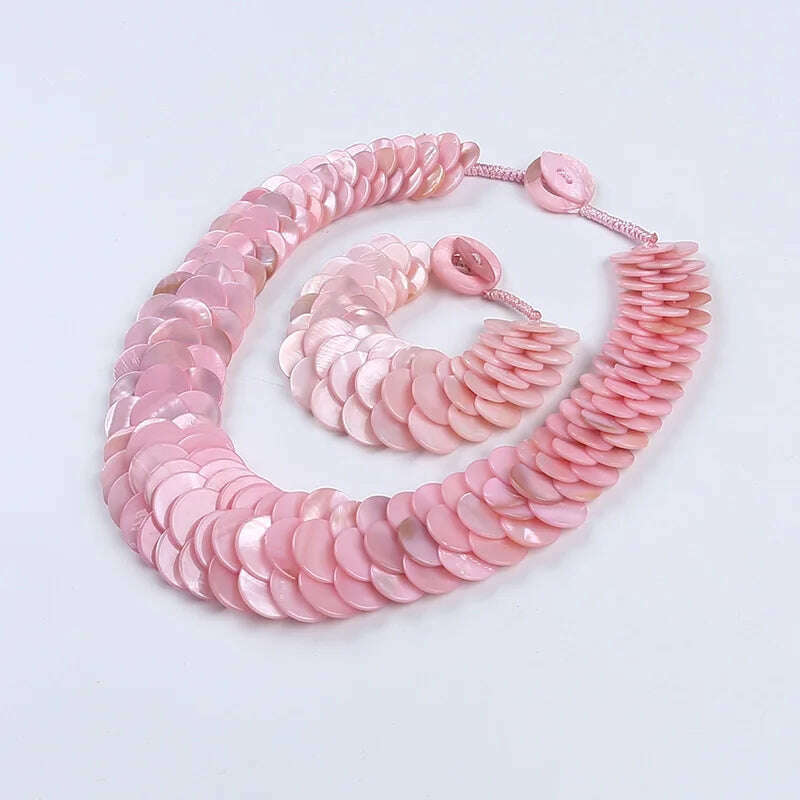 Natural multi color fish scale shell necklace bracelet fashion statement shell jewelry set - KIMLUD