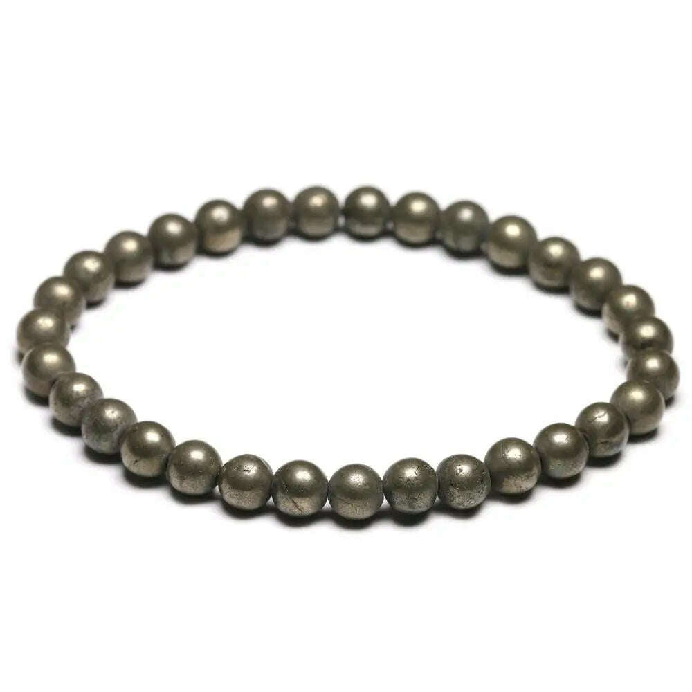 KIMLUD, Natural Pyrite 6 8 10mm Round Beads Elastic Line Stretch Beaded Bracelet Fashion Man Woman Genuine Gem Fine Jewelry, KIMLUD Womens Clothes