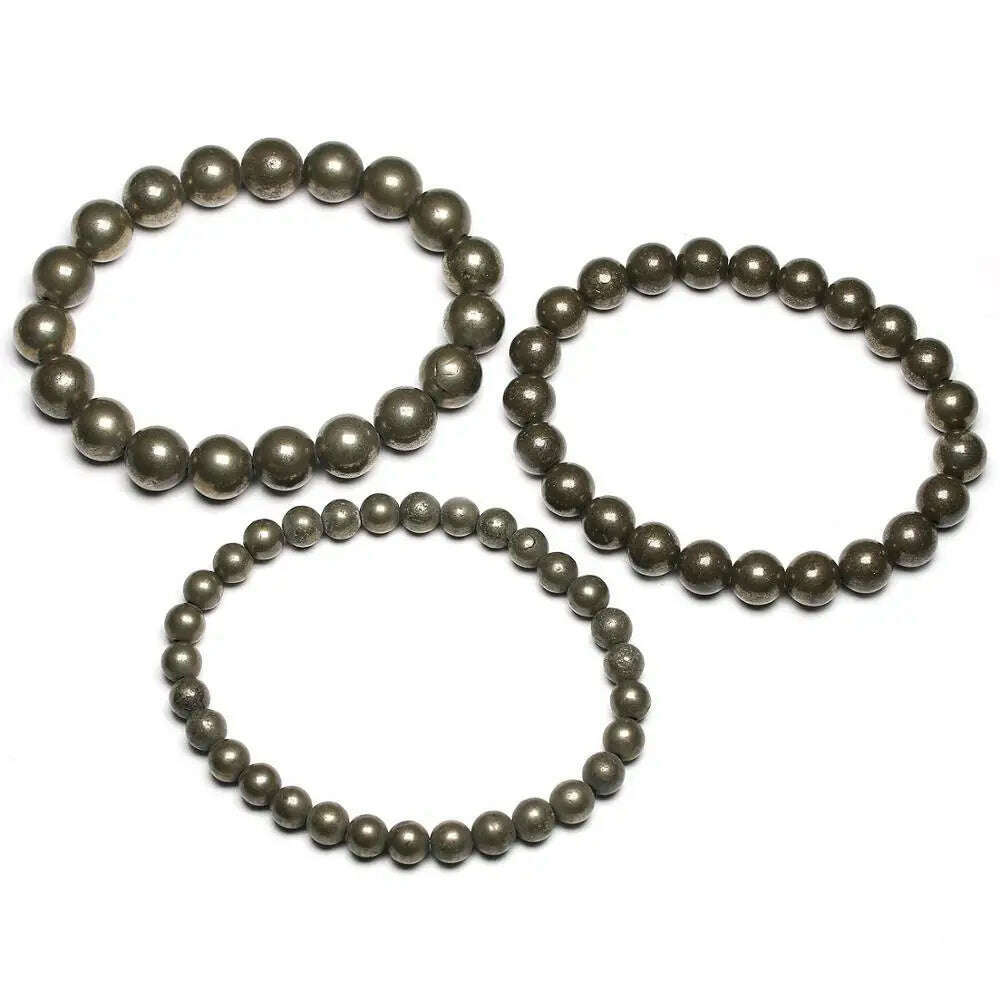 KIMLUD, Natural Pyrite 6 8 10mm Round Beads Elastic Line Stretch Beaded Bracelet Fashion Man Woman Genuine Gem Fine Jewelry, KIMLUD Womens Clothes