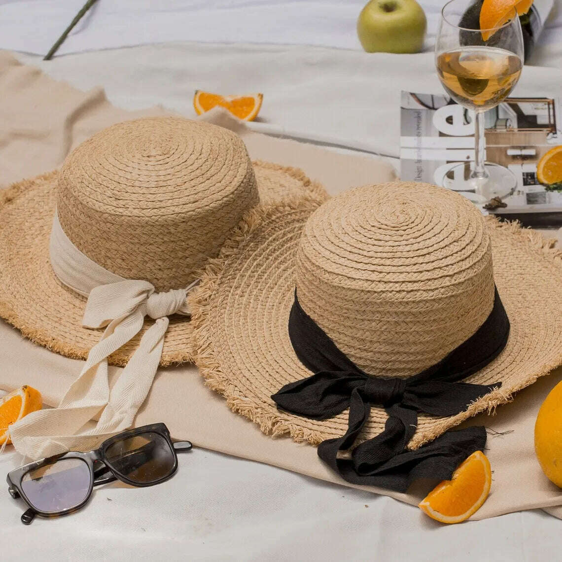 Natural Raffia Hat Women Wide Brim Sun Protection Sun Hats Japanese Fl