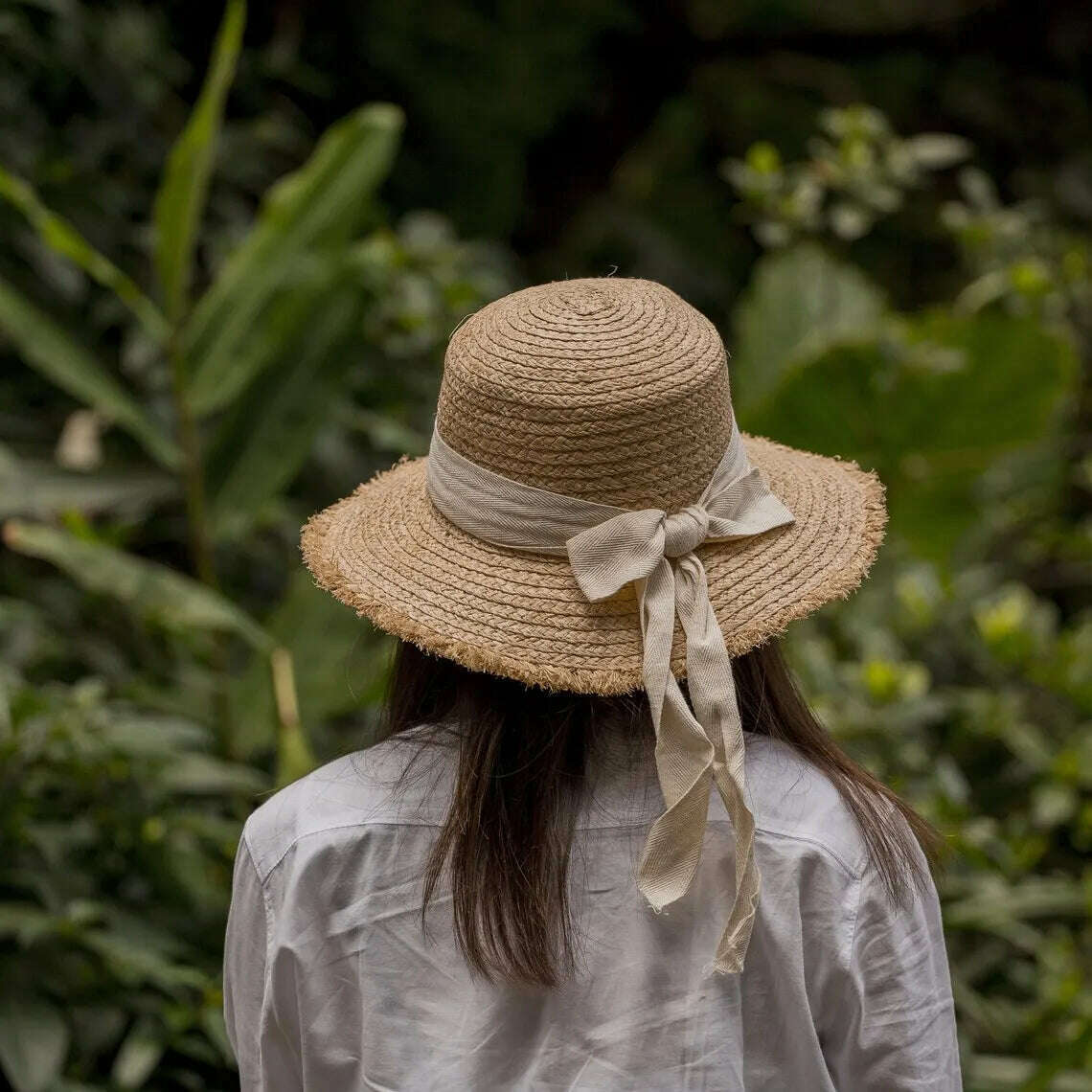 KIMLUD, Natural Raffia Hat Women Wide Brim Sun Protection Sun Hats Japanese Flat Top Ribbon Bowknot Straw Hat Ladies Casual Beach Cap, KIMLUD Womens Clothes