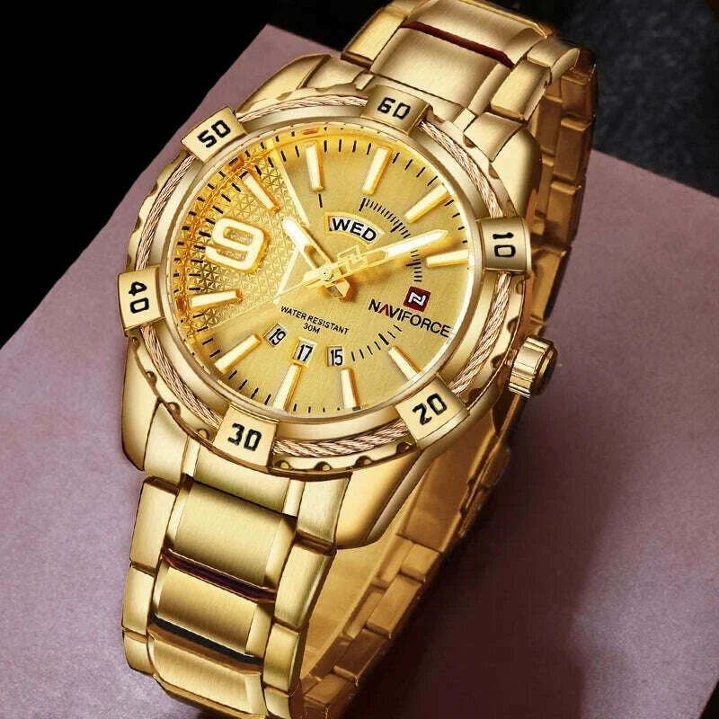KIMLUD, NAVIFORCE Luxury Brand Men&#39;s WristWatch Original Fashion Quartz Classic Watches For Men Waterproof Business Steel Band Clock Man, KIMLUD Women's Clothes
